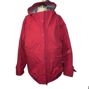 Lands End Red Hooded Waterproof Parka Coat W/ PrimaLoft Insulated Interior